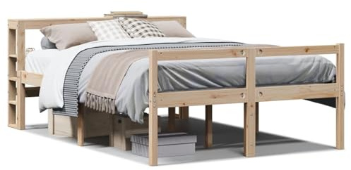 Gecheer Letto in Legno Massello Pino, Adatto agli Anziani, 140x190 cm, Testiera, Extra Spazio di Riposo