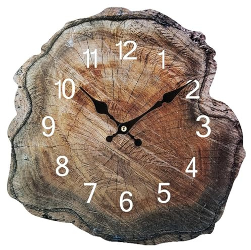 Yarryuter Reloj de Pared de Madera con Anillo Anual de SimulacióN de 12 Pulgadas, Relojes Silenciosos de Veta de Madera, DecoracióN para Sala de Estar, Hogar y Oficina