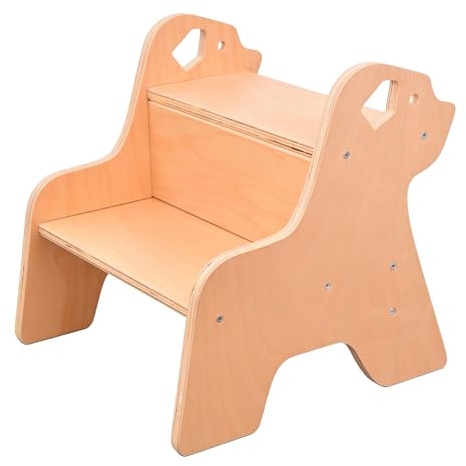 Sgabello a 2 Livelli per Bambini: Gradino Legno Con 2 Gradini, Robusta Sgabello a Due Livelli Con Maniglia per Cucina, Bagno, Cameretta Dei Bambini, Adulti, Anziani (Colore Del Legno)