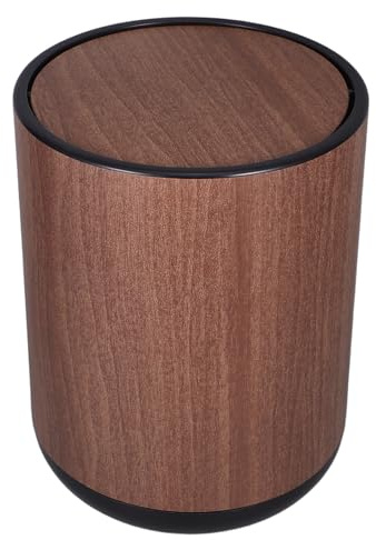 PERSELOSO Cubo de Basura con Tapa Abatible y Doble Compartimento, Papelera de Plástico con Vetas de Madera, Pequeña, para Baño, Oficina y Dormitorio, Bote de Basura con Tapa para Residuos