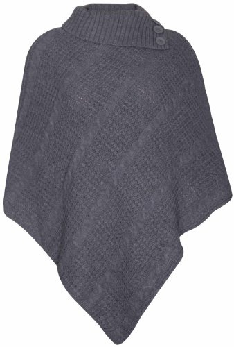 Womens Cape Shawl Wrap Long Knitted Sweater Folded Roll Neck Button Jumper Ladies Poncho Top One Size Dark Grey One Size 8 - 16