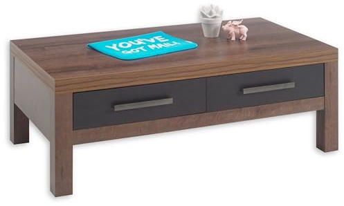 Balin Couchtisch in Canyon Eiche Optik, Schwarz - geräumiger Sofatisch mit Schubladen für Ihr Wohnzimmer - 110 x 40 x 60 cm (B/H/T)