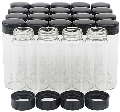Unxuey 24 pack 30 ml (1 Oz) Clear Glass Vials Sample Glass Bottles with Plastic Screw Black Cap Transparent Lab Vials Lab Cosmetic Container