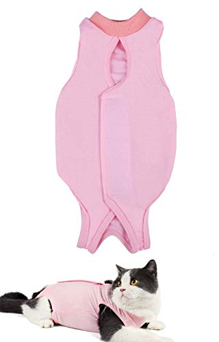 AEITPET Gilet de Récupération de Chat, Alternative pour Chiens et Chats Combinaison de récupération pour Animaux, Cat Restauration Convient Plaies Abdominales Maladies (L, Rose)