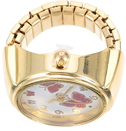 Hemobllo Ringfinger Uhr Modeuhren Für Damen Uhr Ring Ringuhr Gold Goldene Mädchengeschenke Fingeruhr. Fingeruhrringe Für Damen Schmetterlinge Klingeln Kristall Mann Persönlichkeit Metall