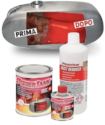 POWER TANK - Tratamiento Tanque Deposito Moto (20/25 LT) Kit Mediano Medium 700 g para Interior de Tanques de Gasolina Elimina Óxido Repara Protege Tanques Oxidados de Motos, Autos, Vespa de Época