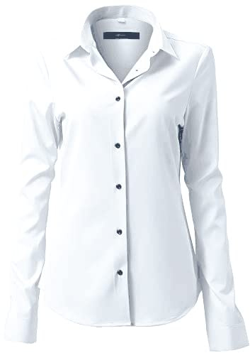 FLY HAWK Camisa para mujer, blusa básica de fibra de bambú, camisa ajustada, camisas de trabajo, manga larga, elásticas, ocio, negocios, elegante, talla 34 a 52, blanco1, 50