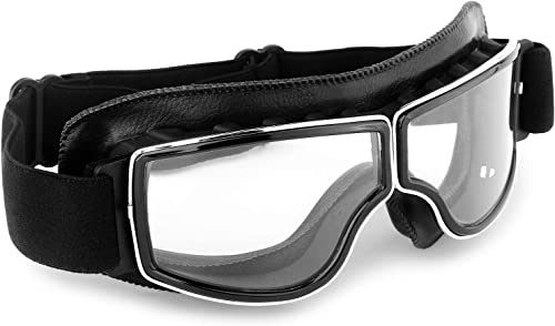 HuoBi Motorradbrille Vintage Anti-Beschlag Pilot PU Leder Brille Staubdicht ATV Off Road Motorrad Helm Eyewear Schutz für Reiten Motorcross Klassen Pilotenbrillen