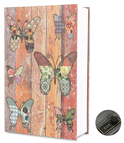 Foreverup Buchsafe mit Zahlenschloss, Buchtresor, Buchsafe Tresor, 24 x 15,5 x 5,5cm Buchsafe mit Kombinationsschloss für Büro/Hause/Geschenk (Bunter Schmetterling)