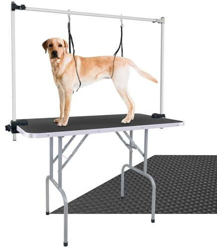LEIBOU 45'' Professional Foldable Heavy Duty Dog Pet Grooming Table with H-Shape Arm & Noose, Maximum Capacity Up to 260lbs, Black