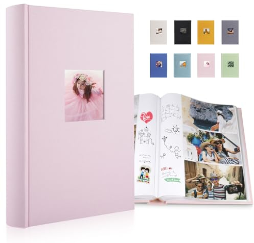 Fotoalbum Einsteckalbum 10x15 300 Fotos, Leinen Fotoalbum zum Einstecken 10x15, Die Memo-Einsteckalben, Perfekt für Baby-, Hochzeits- & Familienfotos (Rosa)