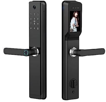 WiFi Tuya Smart Lock Med Handtag Engelska/Ryska/Spanska/Portugisiska Fingeravtryck Lösenord Elektroniskt Smart Dörrlås Med Kamera (Color : H12 24240 with hook)
