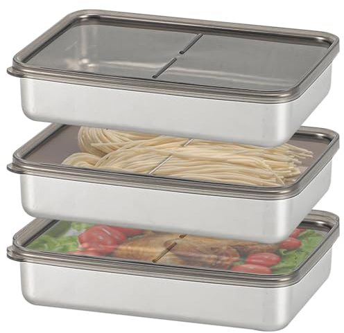 WANDGU 3 contenitori salvafreschezza in acciaio inox, con coperchi ermetici, per carne, formaggio, scatola impilabile riutilizzabile, 800 ml