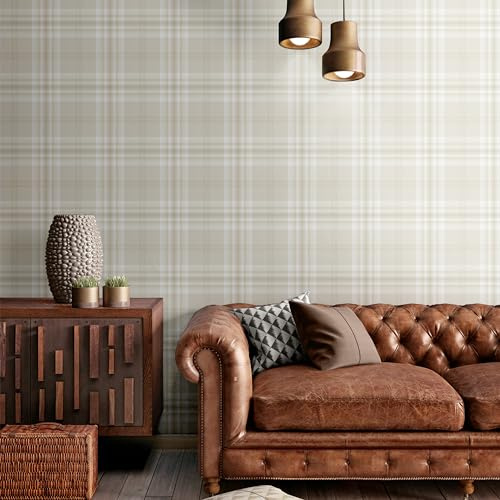 Catherine Lansfield Kelso Check Wallpaper Cream