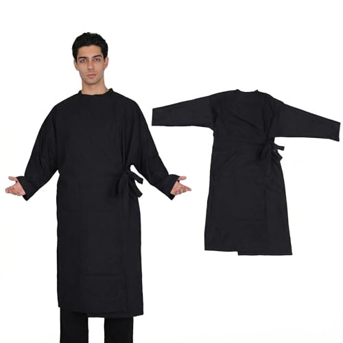 Healeved Salong Uniform Jacka - Stylist Smock - Gästkimono Klänning - Perfekt för hårstyling - Skönhet Spa - Husdjurs Grooming - Klientoverall - och Damsjal - Svart
