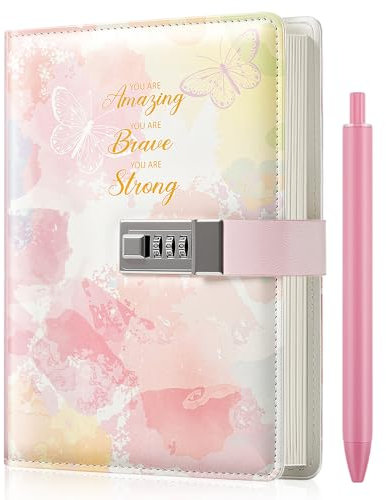 Nollh Diary with Lock for Girls and Women - 5.7 x 8.5 Inch Journal with Lock with Pen and Stickers, Birthday Gifts for 8-12 14 16 Year Old Girls, Gifts for Women