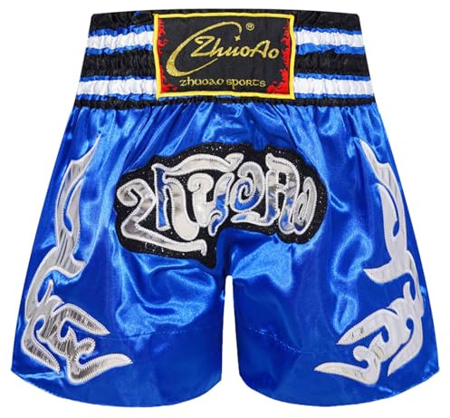 Freebily Pantaloncini Allenamento Kickboxing Bambino Ragazzo Muay Thai Short Arti Marziali Training Short Grappling Boxing Trunk Pantaloncini MMA Boxe Combattimento Blu 15-16 Anni