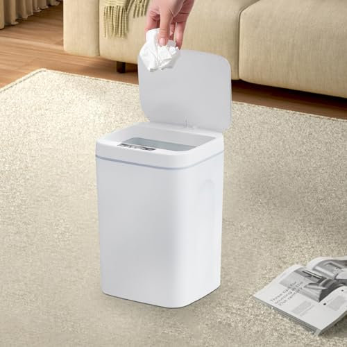 DAOHHFO Sensor Mülleimer 16L Badezimmer Mülleimer Automatik Mülleimer mit Smart Sensor Küche Abfallbehälter ABS-Trash Can für Küche Schlafzimmer Bad (Weiß)
