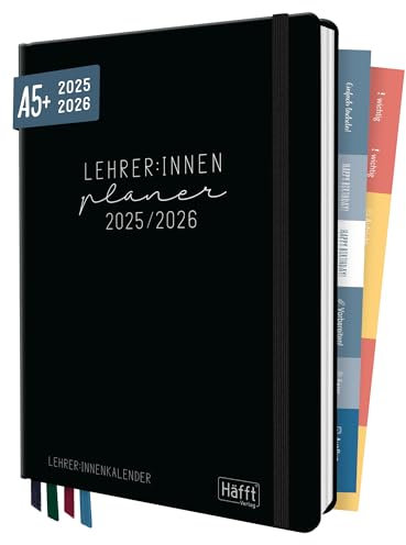 Häfft® Lehrer-Planer 2025/2026 A5 + Black Edition Hardcover Lehrerkalender/Schuljahresplaner mit 236 Seiten, Stickern und mehr - nachhaltig & klimafreundlich