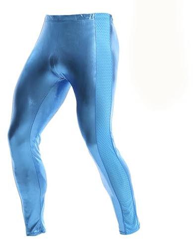 YUFEIDA Leggings da uomo metallizzati riflettenti pantaloni lunghi slim fit stage dance discoteca attivo casual sport leggings, Blu, XL