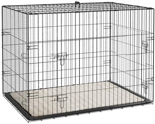 PawHut Dog Crate with Two Doors, Tray, Soft Cushion, for Large Dogs, Black