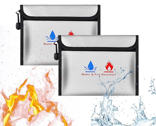 2 bolsas ignífugas para documentos, 23 x 17,5 cm, impermeable e ignífuga, para documentos, dinero, pasaporte, archivos bancarios y dinero en efectivo (gris)