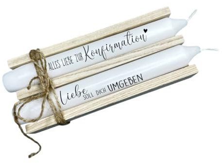 AWASG Kerze mit Spruch Konfirmation - Stabkerze als Geschenk Mädchen Jungen Patenkind - Geschenkkerzen 2er Set