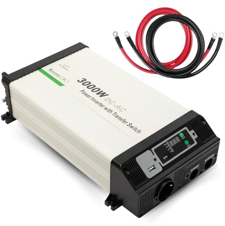 Moscatelli Inverter 12V 220V Onda Pura 3000W con Display Staccabile – Ideale per Camper, Barca, Baite e Off-Grid – Inverter Fotovoltaico con Funzione Bypass Intelligente e Uscita Schuko