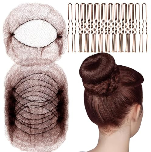 KIRZAX 20 Piezas Redecilla Pelo Invisibles con 40 pcs Horquillas, Redecillas de Pelo Invisibles, Redecilla Moño Ballet,Mallas Elásticas,para Hacer Bollo de Pelo, Bailarina de Ballet(Café)