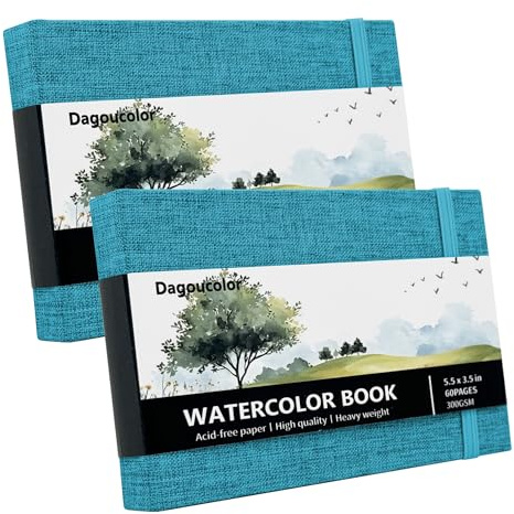 DagouColor Acquerello Sketchbook Libro, 5.5x3.5, 2 Pack, 30 Fogli, 300GSM Carta Colore Acquatico Pressata Freddo, Copertina Tessuto Libro per Artisti Principianti Adulti Bambini, Pittura, Disegno
