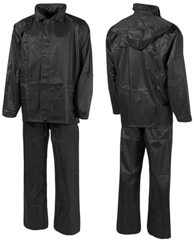 Unisex Waterproof Rain Suit Set – PVC Rain Jacket & Trousers for Men & Women | 2-Piece Lightweight Rainwear | Windproof, Packable Workwear Black S