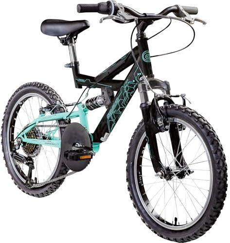 Galano FS180 18 Zoll Fahrrad Kinder ab 5 Jahre Kinderfahrrad Jungen Mädchen Mountainbike Fully Fahrrad für Kinder MTB Unisex Kinderrad leicht Jungenfahrrad Mädchenfahrrad (schwarz/türkis)