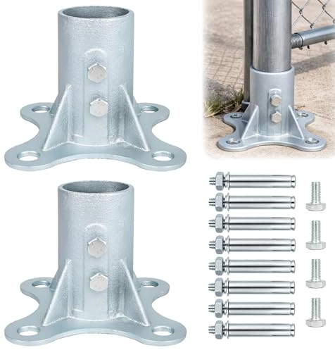 luxlead Chain Link Fence Post Floor Flange 2 1/2(Actual OD 2 3/8), Round Post Base, Chainlink Pole Floor Flange for Flag Mailbox Lamp, Galvanized Steel Base Flange, Includes Bolts and Nuts, 2 Pack