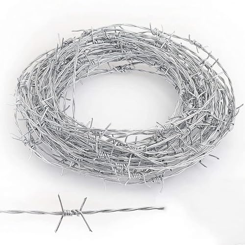 Rollo de alambre de púas galvanizado, valla de 4 puntos resistente a intrusiones, resistente al óxido y a la intemperie, ideal para jardín, granja, seguridad al aire libre, 2,5 mm, 25 m