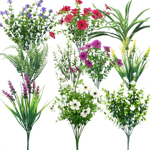 Fiori Artificiali per Cimitero 10 Pezzi, Fiori Finti da Esterno, Fiori di Finti per Decorazione, Fiori Finti per Cimitero Resistente ai Raggi UV, Per Balcone Finestra Interno Arbusti Pasqua Decorare