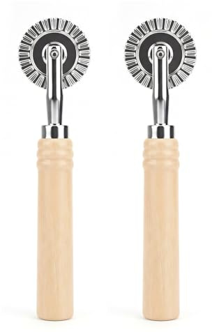2 piezas de cortador de pizza, cortador de masa, rodillo de masa dentada, cortador de pizza, cortador de pasta, cortador de pasta con mango de madera, rueda para cortar pasta para cocina, accesorios