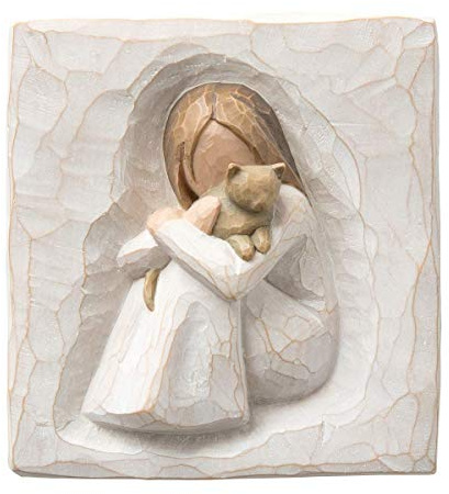 Willow Tree Comfort, an Embrace of Comfort and Love, an Expression of Friendship and Love of Cats in Carved Bas-Relief, Sculpted Hand-Painted Plaque