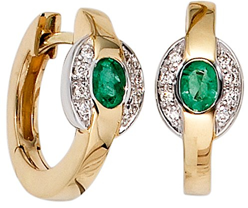 Jobo Damen-Creolen aus 14 Karat 585 Gold Bicolor mit Smaragd und 16 Diamanten