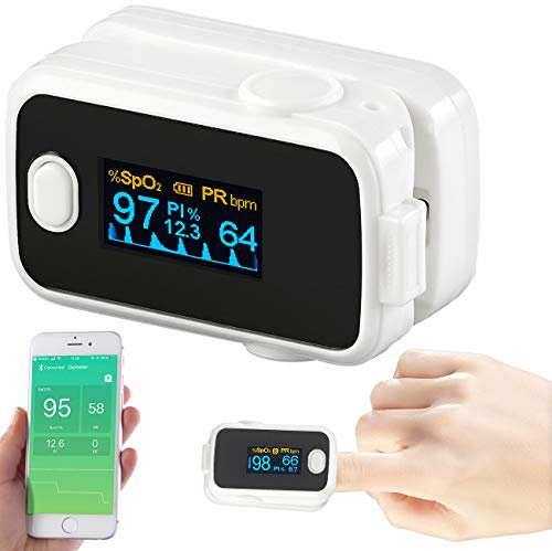 newgen medicals Oximeter App: Medizinischer Finger-Pulsoximeter mit OLED-Farbdisplay, Bluetooth, App (Oximeter Bluetooth, Oxymeter, Blutdruckmessgerät)