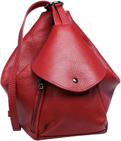 Caspar Leder Cityrucksack 2 in 1 Schultertasche Damen Rucksack mit Reißverschluss - PREMIUM LINE - Modell No.788 - Made in Italy, Farbe:rot, Größe:Einheitlich