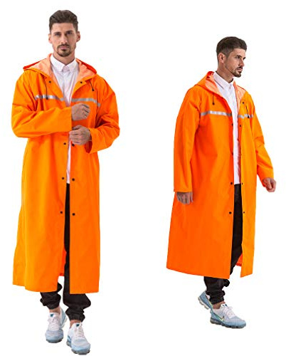 Pahajim Mens Raincoat with Hood Long Waterproof Ponchos Lightweight Rain Jacket for Women Adults (Orange, XX-Large)