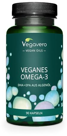 Vegavero Omega 3 VEGAN | con DHA + EPA | olio di Alghe dagli USA: Life OMEGA | Qualità Premium Sostenibile | Pressato a Freddo | no OGM | 90 capsule