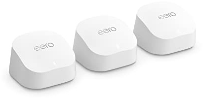 Amazon eero 6+ mesh wifi system - Supports internet plans up to a Gigabit, Coverage up to 4,500 sq. ft., Connect 75+ devices, 3-pack