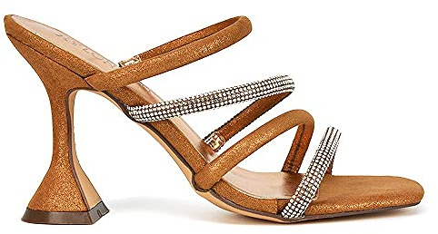 ESSEX GLAM Womens Heeled Mules Strappy Sandals Ladies Diamante Slip On Evening Party Bridal Shoes Size 3-8 Rose Gold