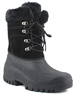 Groundwork Originals Womens Ladies Mid Calf Water Resistant Snow Rain Thermal Fur Fleece Lined Winter Mud Mucker Farm Yard Boots (5 UK, Black Lace, numeric_5)