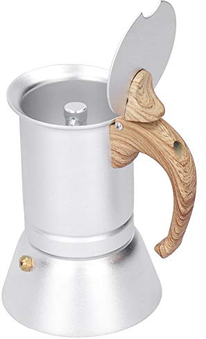 Cafetera 150ml Nordic Italiano Hogar Moka Pot Cafetera de acero inoxidable Cocina de inducción Uso Suministros para el hogar Aleación de aluminio y acero inoxidable y madera 3 tazas