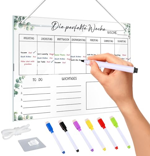 Wochenplaner Acryl Magnetisch,30 * 20CM,Wochenkalender Planungstafel,Magnetisch Whiteboard Wochenplaner,Abwischbar Familienplaner,Magnetischer Wochenplane Abwischbar,Monatsplaner Magnetisc