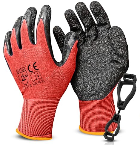 REDNAX Guantes de Trabajo, resistentes - (12 pares) - Protección Duradera para Todas las Tareas Laborales, guantes trabajo hombre y mujer, profesionales (XL) + clip