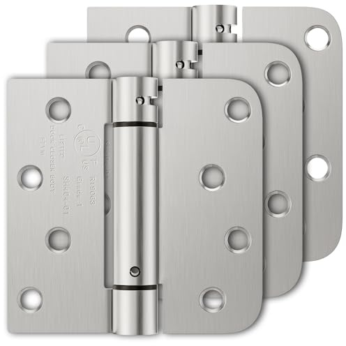 Luxbaro 3 Pack Self Closing Door Hinges, 4 Inch Spring Loaded Hinges with Square & 5/8'' Radius Corners, Adjustable Tension for Garage, Front Door, for Left and Right Hand Door, UL Listed