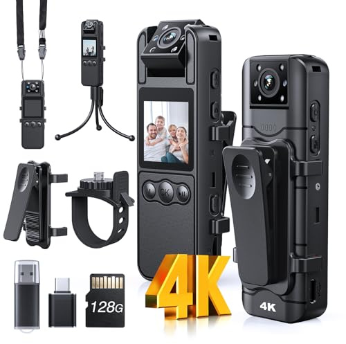 Z11 4K Body Camera with Audio and Video Recording, 128GB Small Body Cam with 180° Rotating Lens, 6HR Battery & Night Vision, Wearable Camera for Pet, Home, Office, Security Police Law Enforcement
